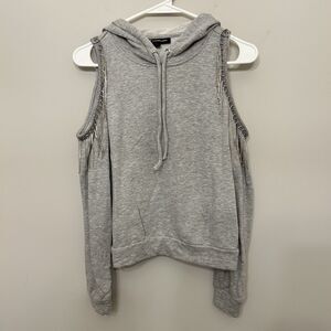 INC International‎ Concepts Cold-Shoulder Fringe Hoodie Womens Small Grey Bling
